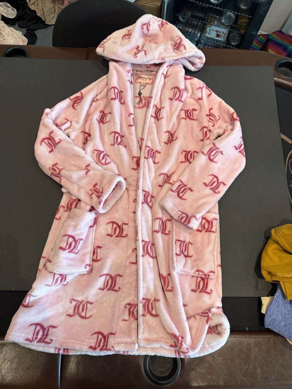 Juicy Couture Pink JC Logo Plush Hooded Robe